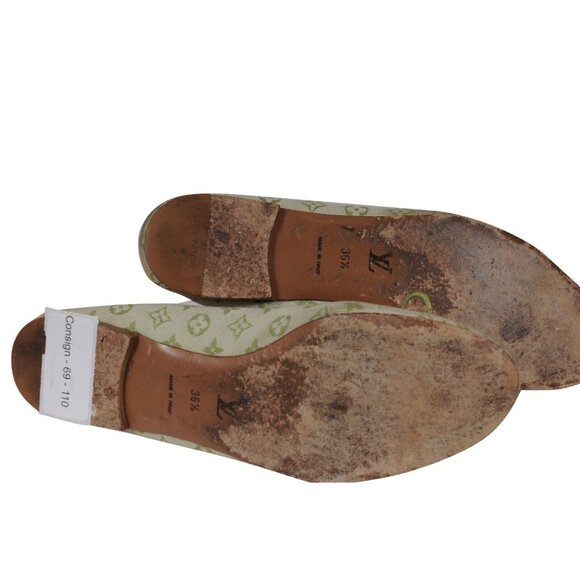 Louis Vuitton Womens Ballet Flats US 7 EU 36.5 Green Mini Lin Monogram Slippers - Picture 10 of 10